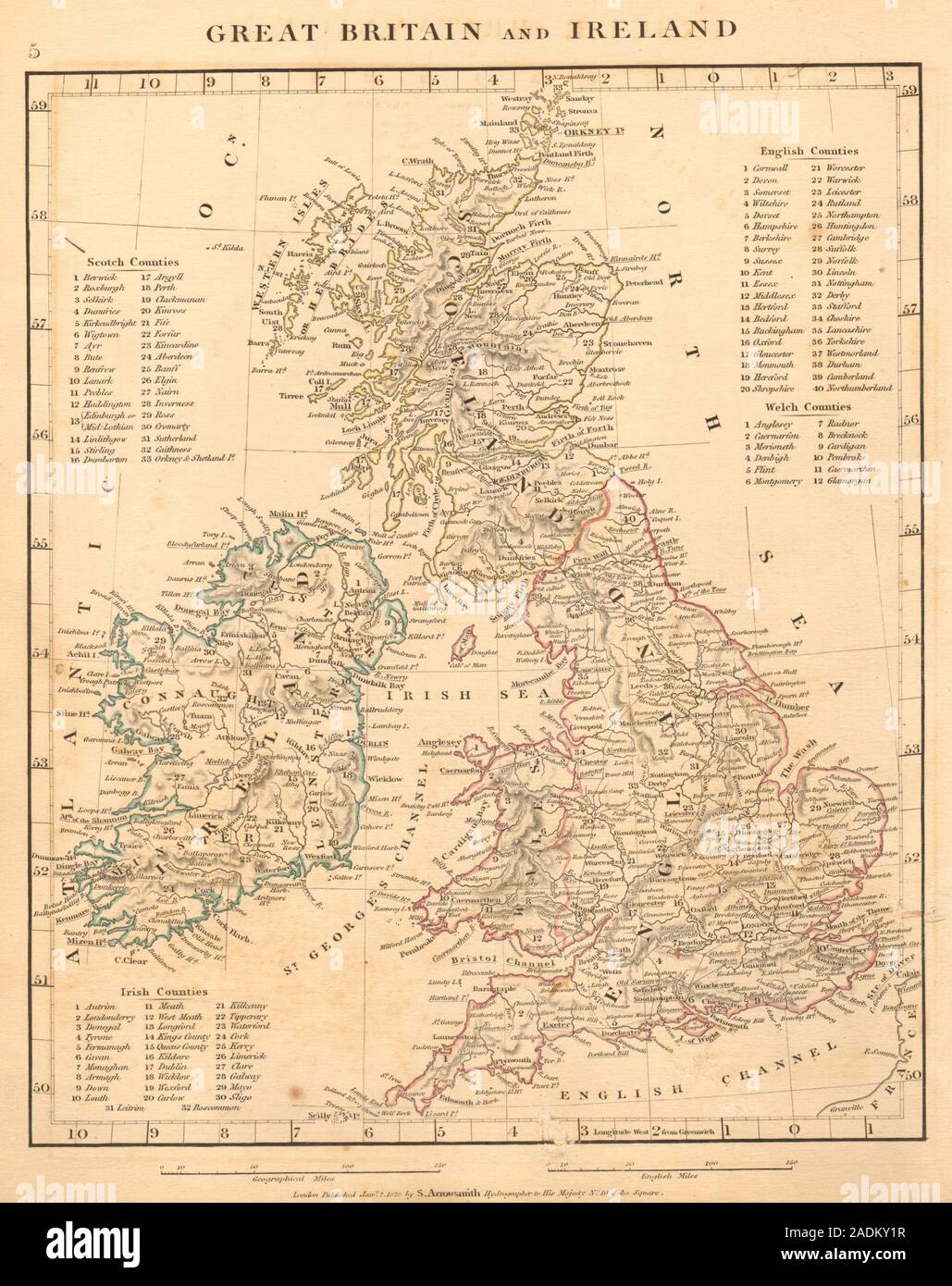 Großbritannien & Irland. Britische Inseln. Römischen Straßen. ARROWSMITH 1828 alte Karte Stockfoto