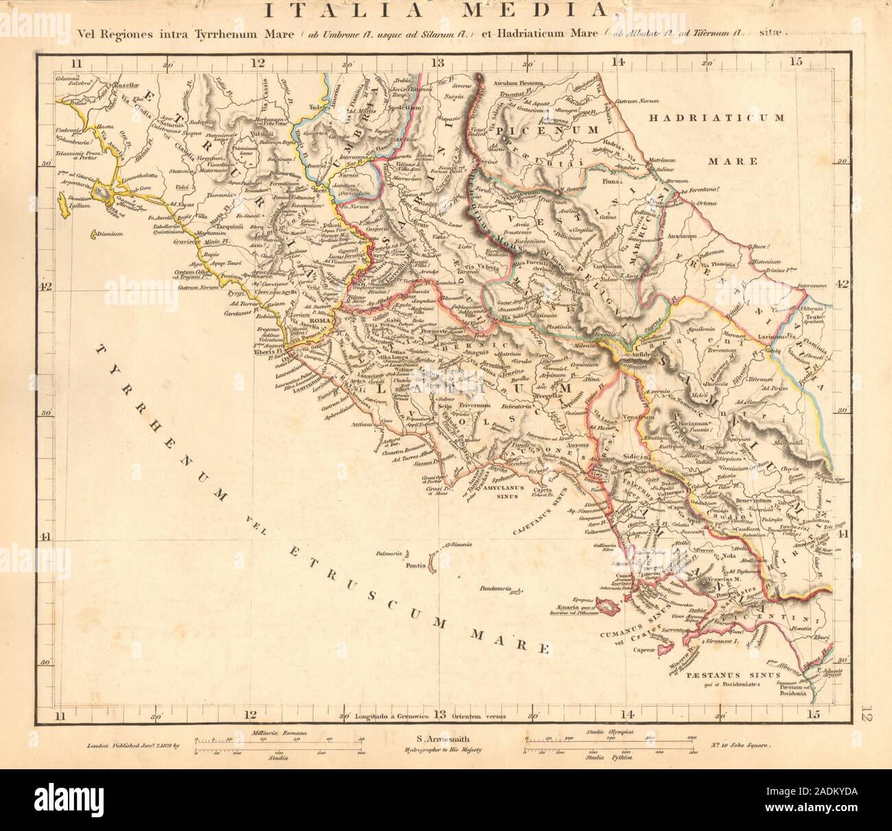 Antike römische in Italien. Italia Medien. Etruria Latium. ARROWSMITH 1828 Karte Stockfoto