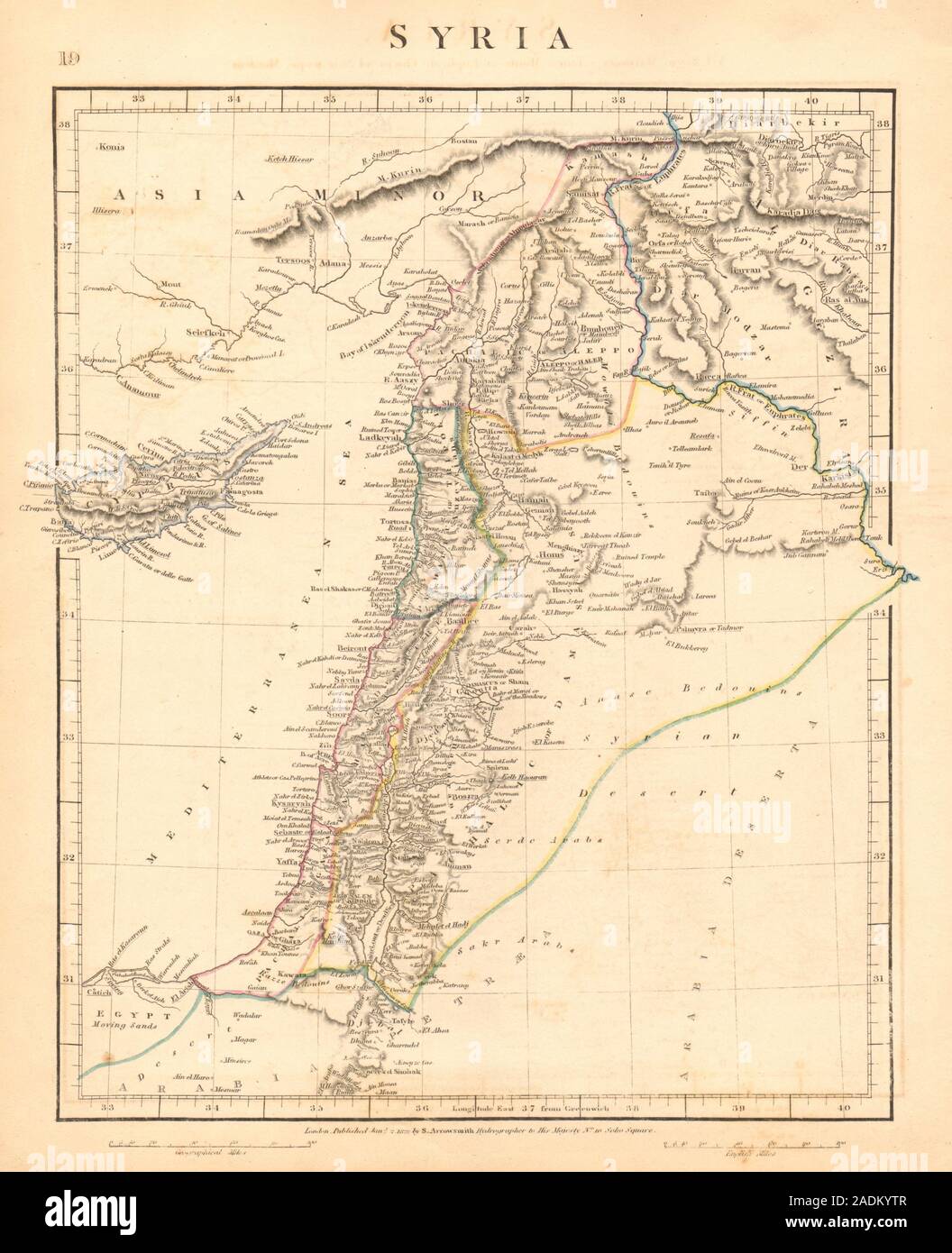 Levante. Syrien. Zypern Israel Palästina Jordanien Libanon. ARROWSMITH 1828 alte Karte Stockfoto