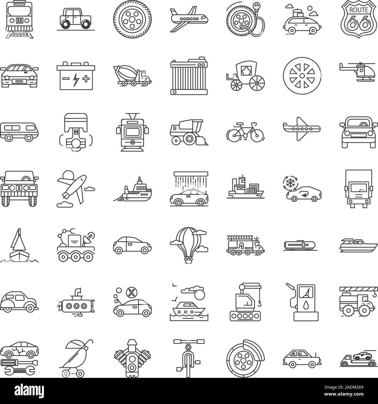 Transport lineare Symbole, Zeichen, Symbole vektorlinie Abbildung Stock