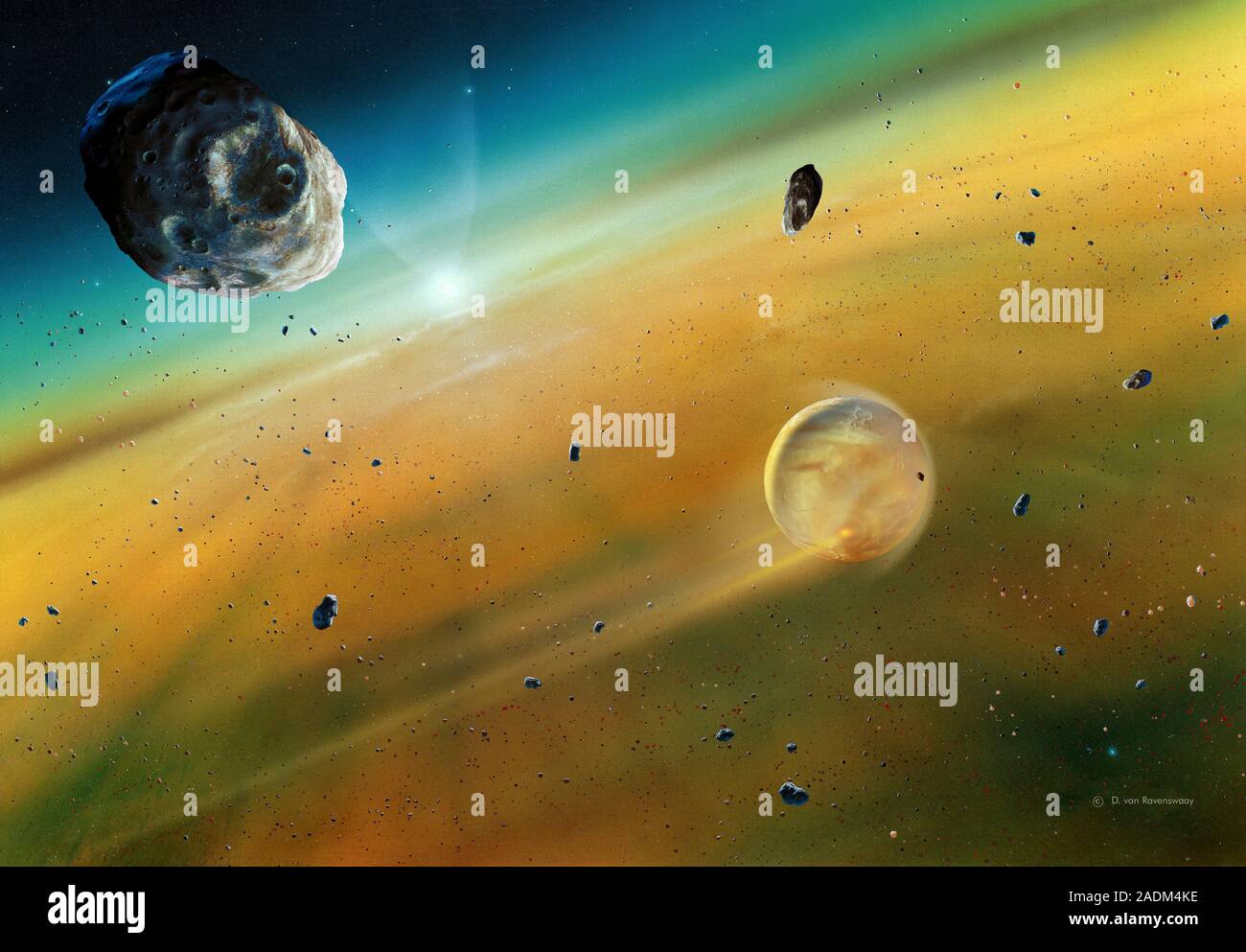 Entstehung der Erde. Kunstwerk Erde im frühen Sonnensystem. Es wird ...