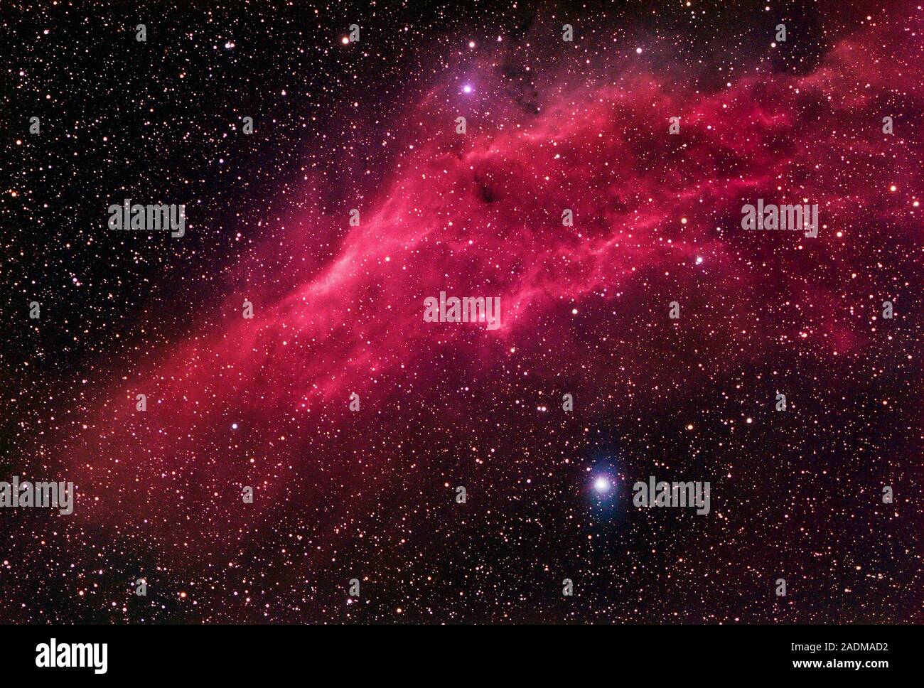 Kalifornien Nebel Ngc 1499 Optisches Bild Dies Ist Ein Emissionsnebel Einer Wolke Aus Gas Die Durch Die Ionisation Des Wasserstoffs Es Enthalt B Leuchtet Stockfotografie Alamy