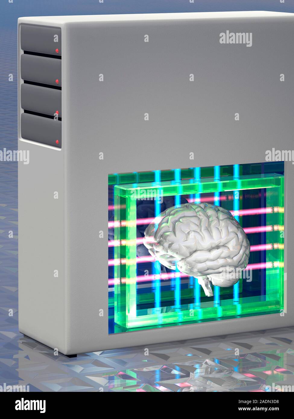 Künstliche Intelligenz. Konzeptionelle computer Artwork von einem Gehirn in einem Computer. Stockfoto