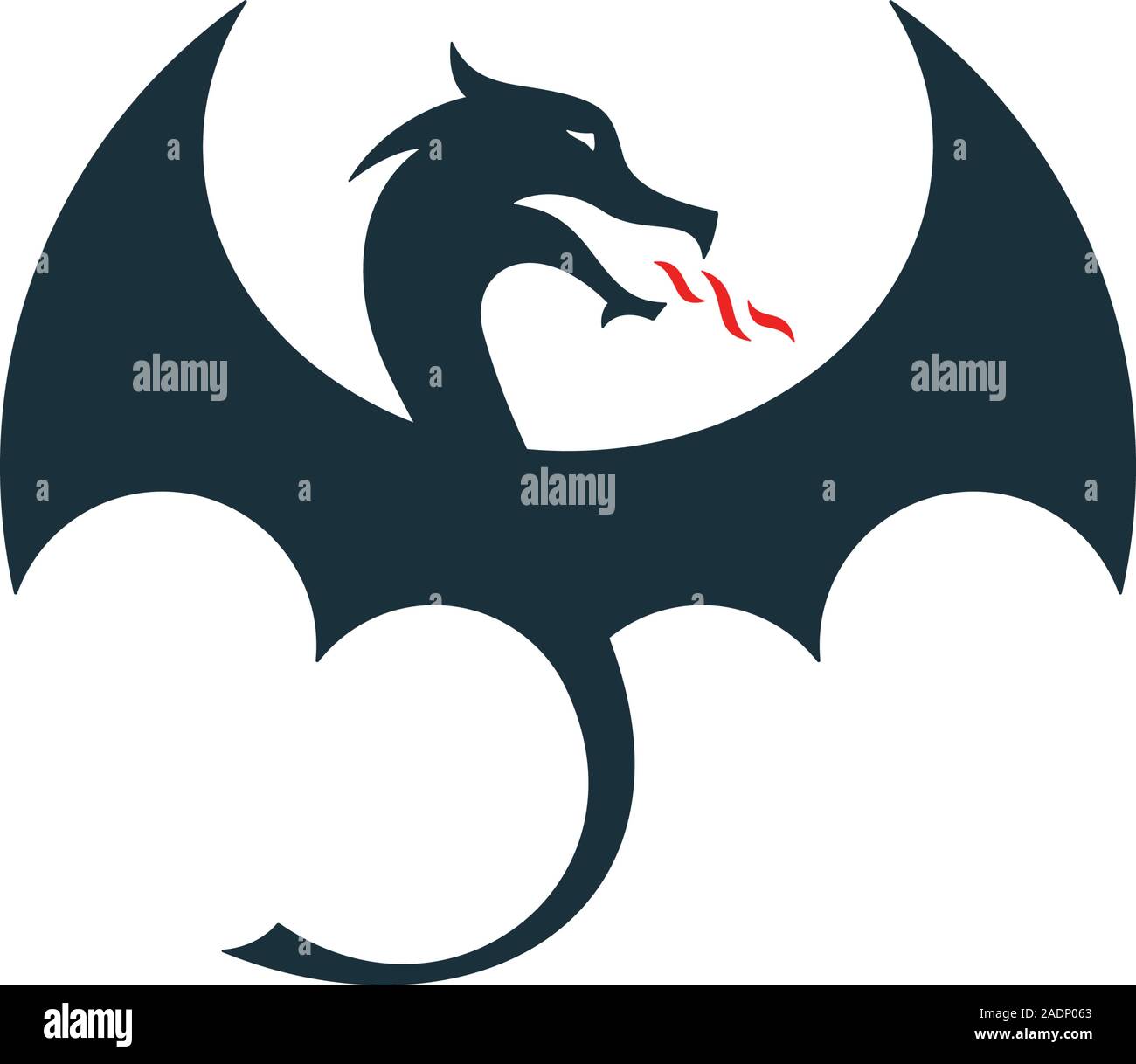 Dragon sprühen Feuer. Dragon Symbol mit ausgebreiteten Flügeln. Chinesisches Tierzeichen Symbol. Stock Vektor