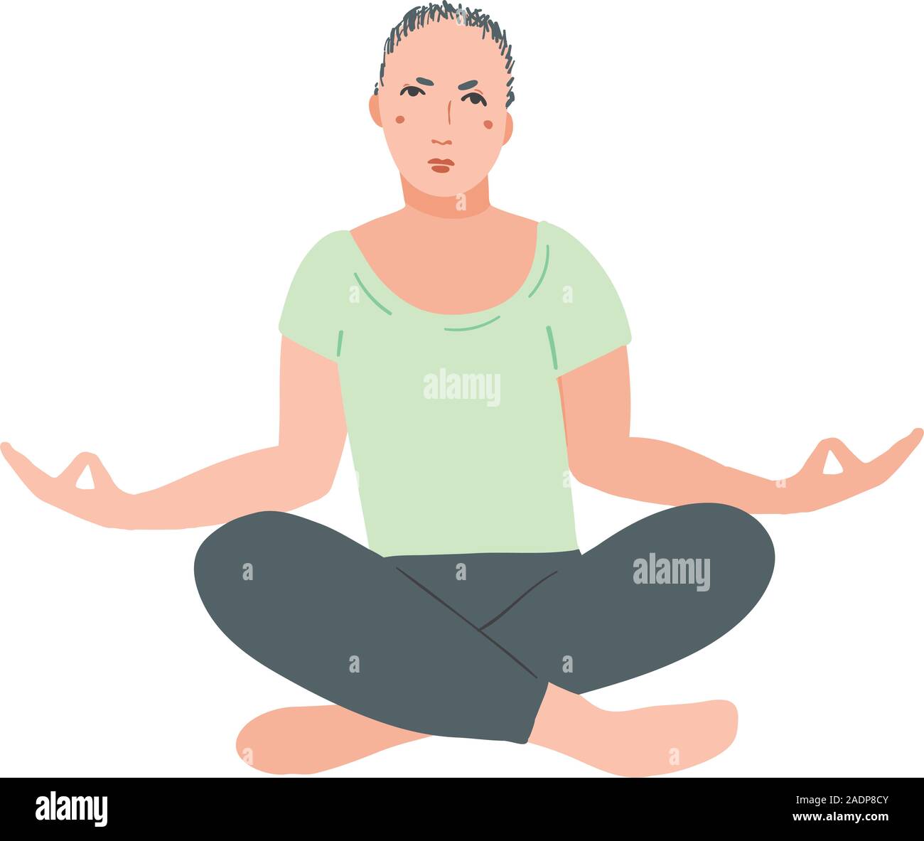 Junge schöne Männer Yoga Übung durchführen. Männliche Zeichentrickfigur in Lotus Körperhaltung sitzen und meditieren Vipassana Meditation. Mädchen mit gekreuzten Beinen isoliert. Bunte flachbild Vector Illustration Stock Vektor