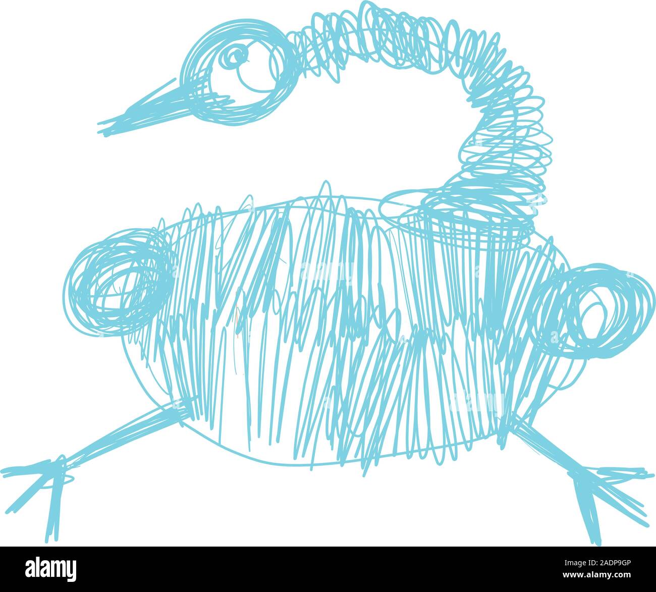 Crazy lustiger Vogel sitzen in Aqua Color in doodles Hand gezeichneten Stil. Drucken für t-shirt für Kids Fashion artwork Kinder und Erwachsene Bücher. Modeillustration Zeichnung im modernen Stil. Stock Vektor