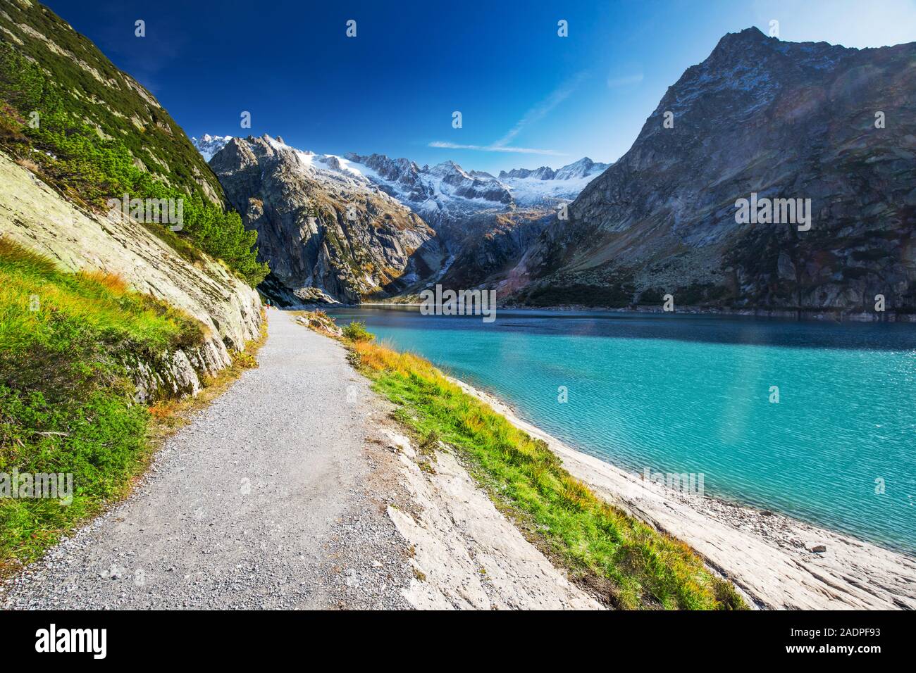 Gelmer See in der Nähe von der Grimselpass in den Schweizer Alpen, Gelmersee, Schweiz. Stockfoto