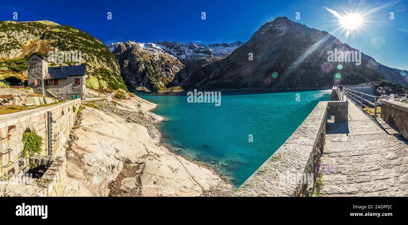 Gelmer See in der Nähe von der Grimselpass in den Schweizer Alpen, Gelmersee, Schweiz. Stockfoto