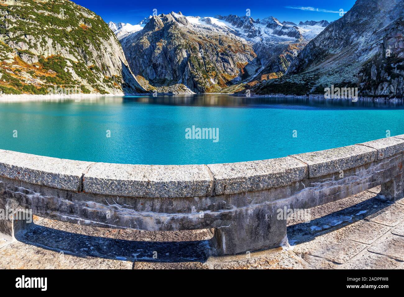 Gelmer See in der Nähe von der Grimselpass in den Schweizer Alpen, Gelmersee, Schweiz. Stockfoto