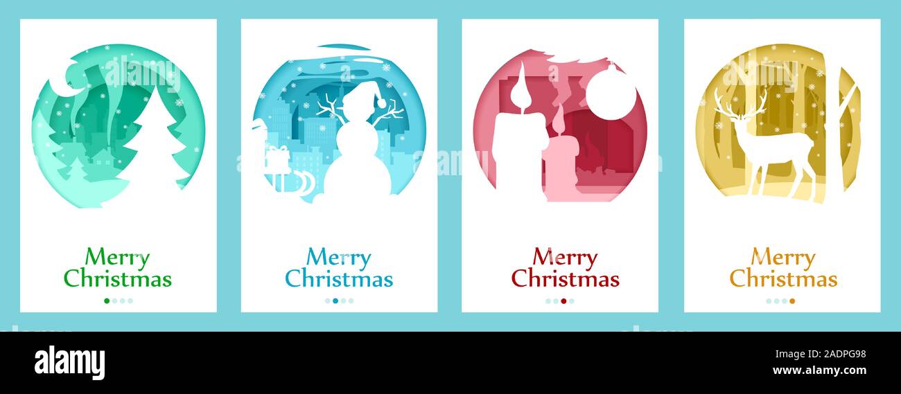 Vektor einrichten eines weihnachten Postkarte in einem Papier schneiden Stil. Stock Vektor