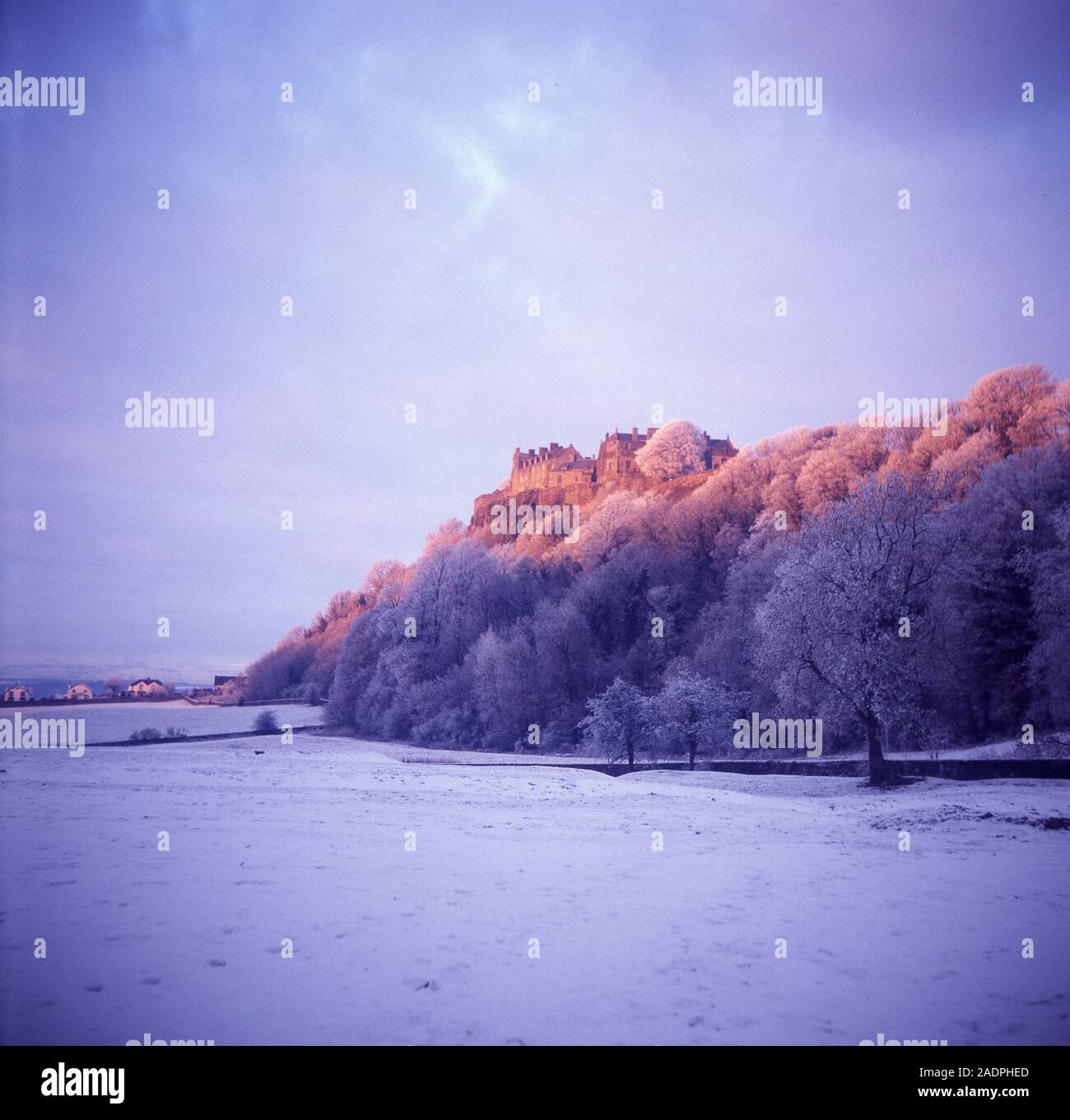 Sonnenuntergang an der Stirling Castle auf der Wintersonnenwende. Stockfoto