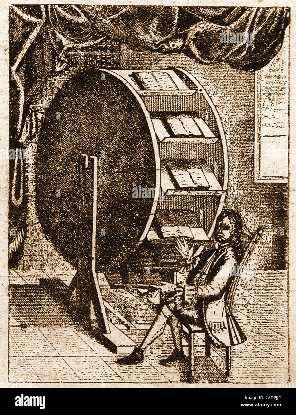 Seltsam frühen Erfindungen - Rotary revolvierenden Buch Fall oder platzsparende Bibliothek. Stockfoto