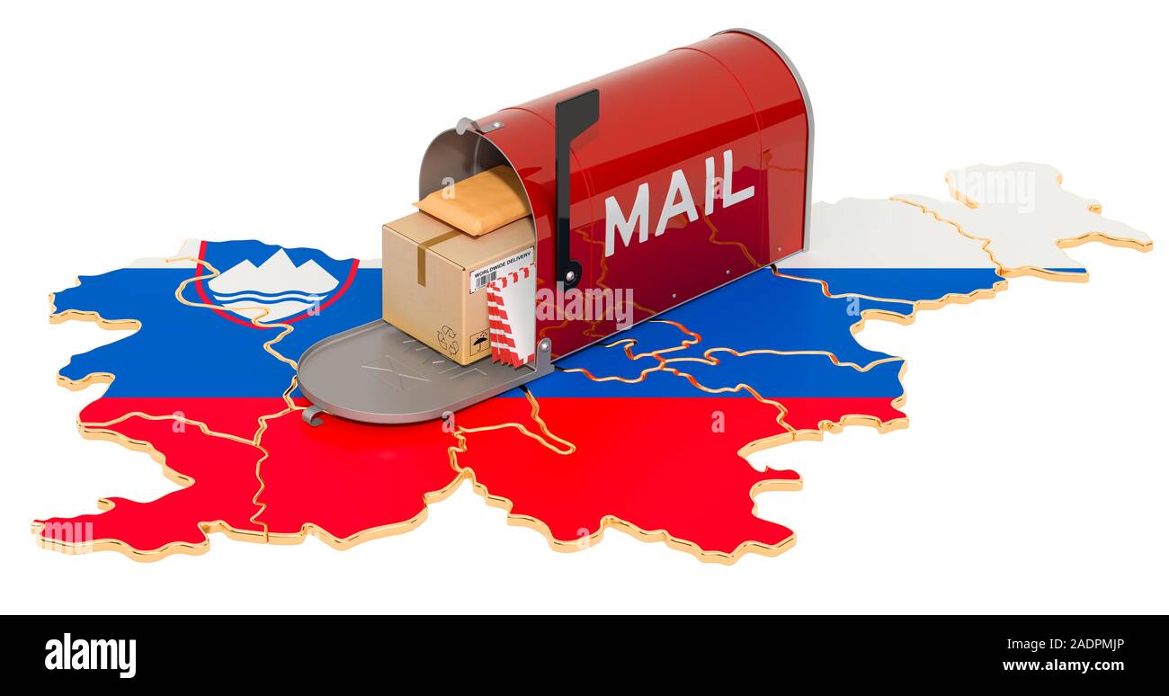 Mailbox auf die Slowenische Karte. Versand in Slowenien, Konzept. 3D-Rendering auf weißem Hintergrund Stockfoto