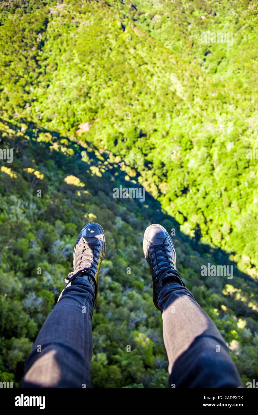 Blick von der zipline bei Cable Bay Adventure Park, South Island, Neuseeland Stockfoto