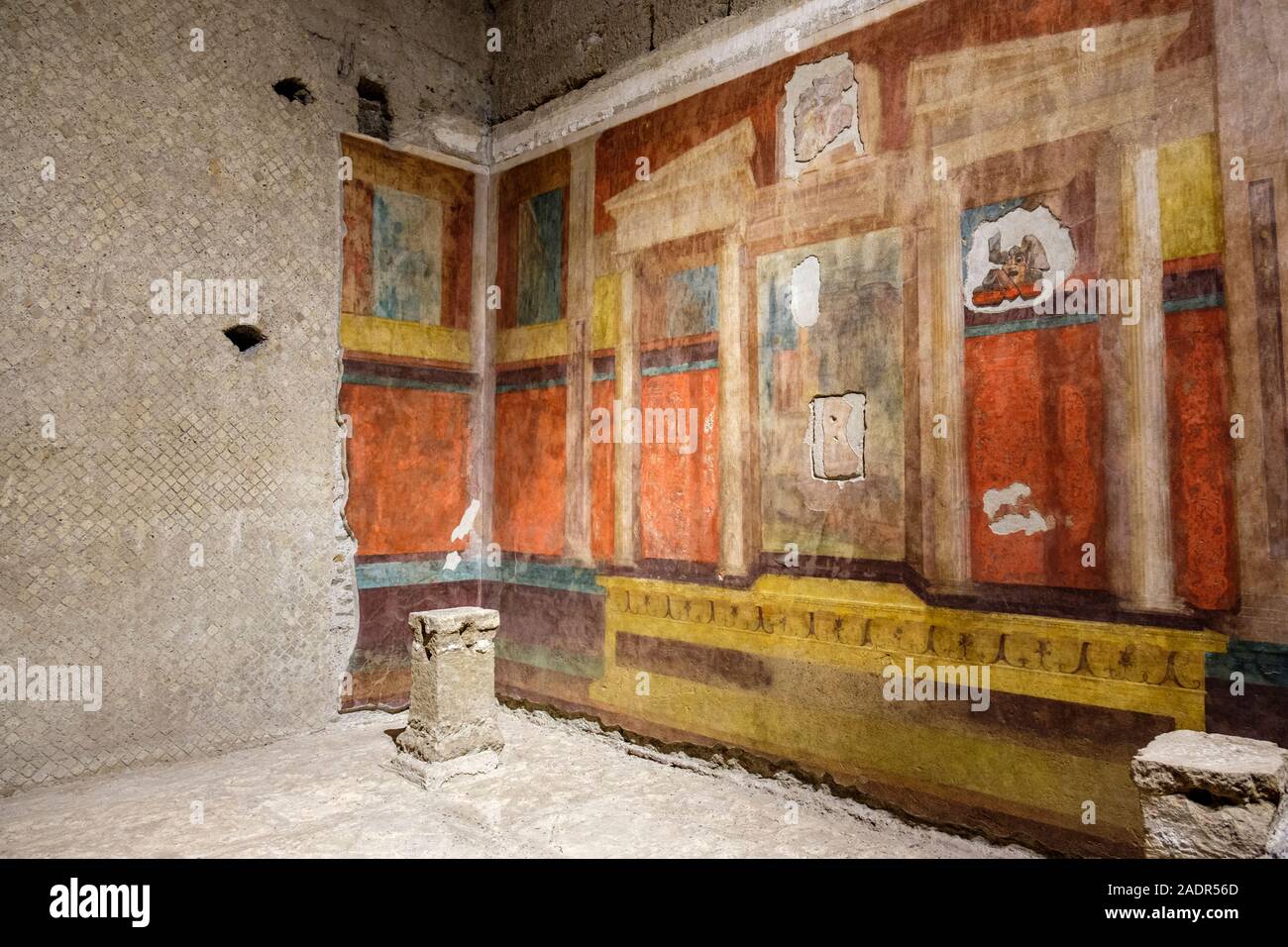 Römisches Fresko, römische Fresken, Wandmalerei eines Raumes im Haus des Augustus, Domus Augusti, Palatin, Forum Romanum, Rom, Italien Stockfoto