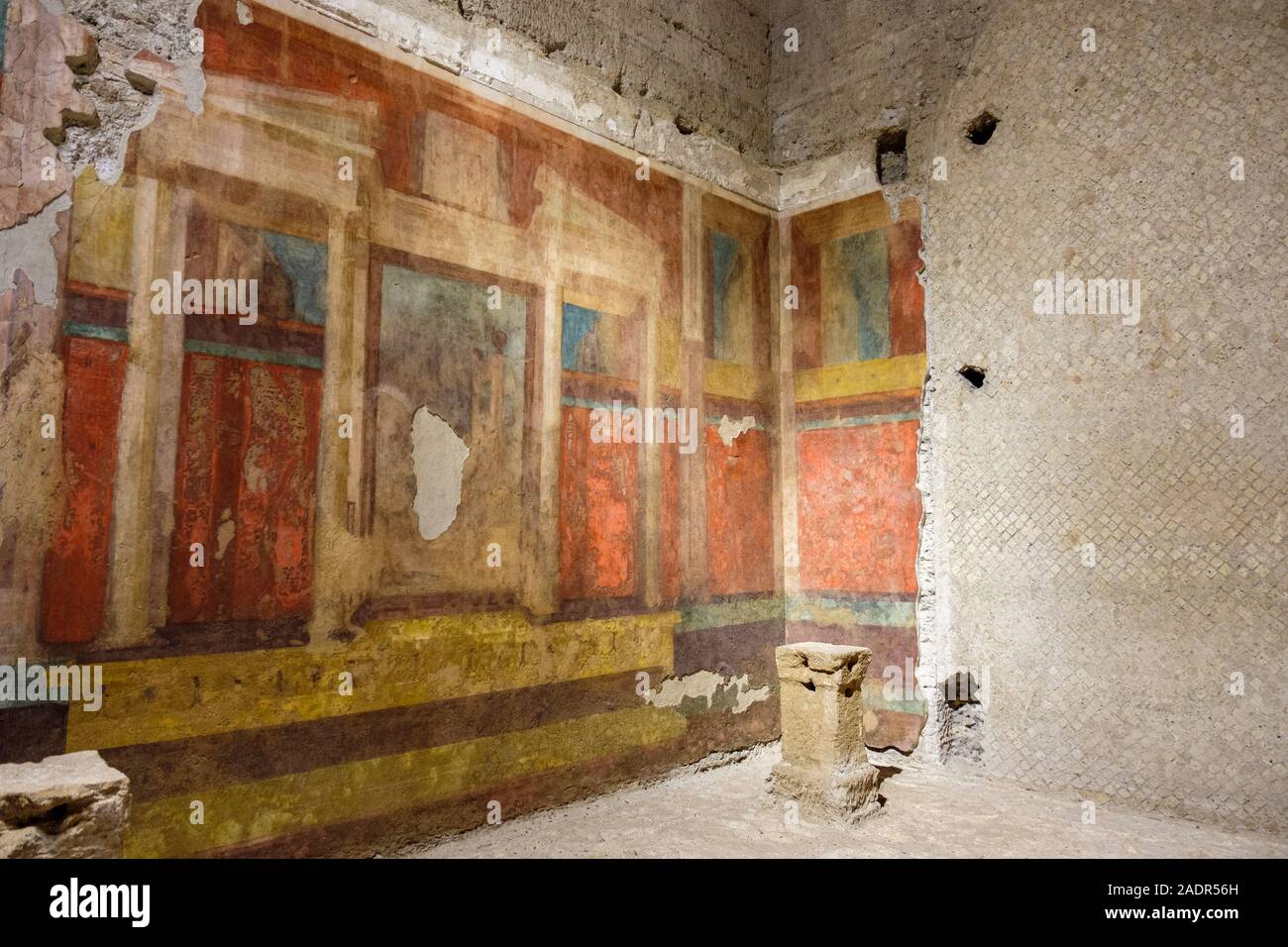 Römisches Fresko, römische Fresken, Wandmalereien eines Raumes im Haus des Augustus, Domus Augusti, Palatin, Forum Romanum, Rom, Italien Stockfoto