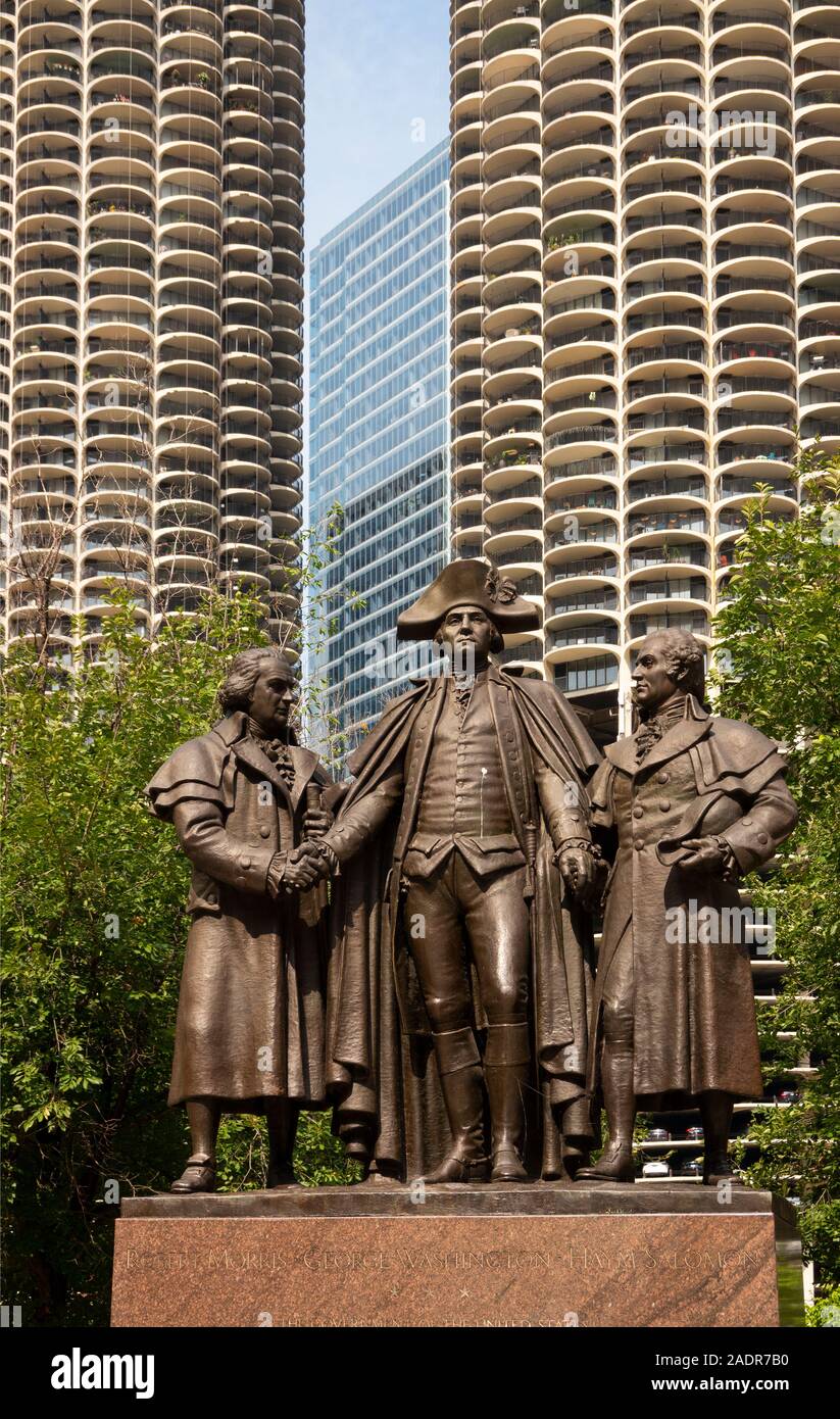 Heald Square Monument mit George Washington, Robert Morris, Haim Salomon in Chicago Illinois Stockfoto