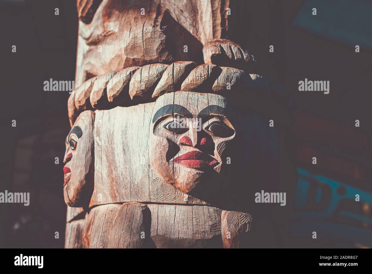 Vancouver, British Columbia - 28.November 2019: Totem Pole an der Capilano Suspension Bridge Park in North Vancouver Stockfoto