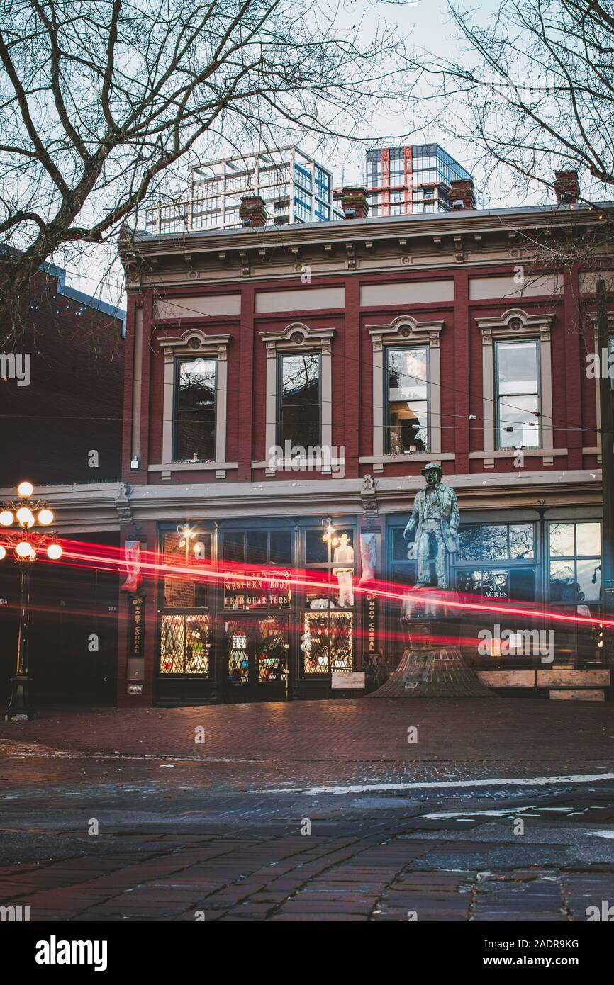 Vancouver, British Columbia - Dez 3, 2019: Die Gassy Jack Statue in der gastown Viertel von Vancouver Stockfoto