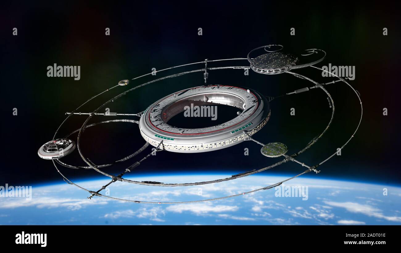 Raumstation in der Umlaufbahn des Planeten Erde Stockfoto