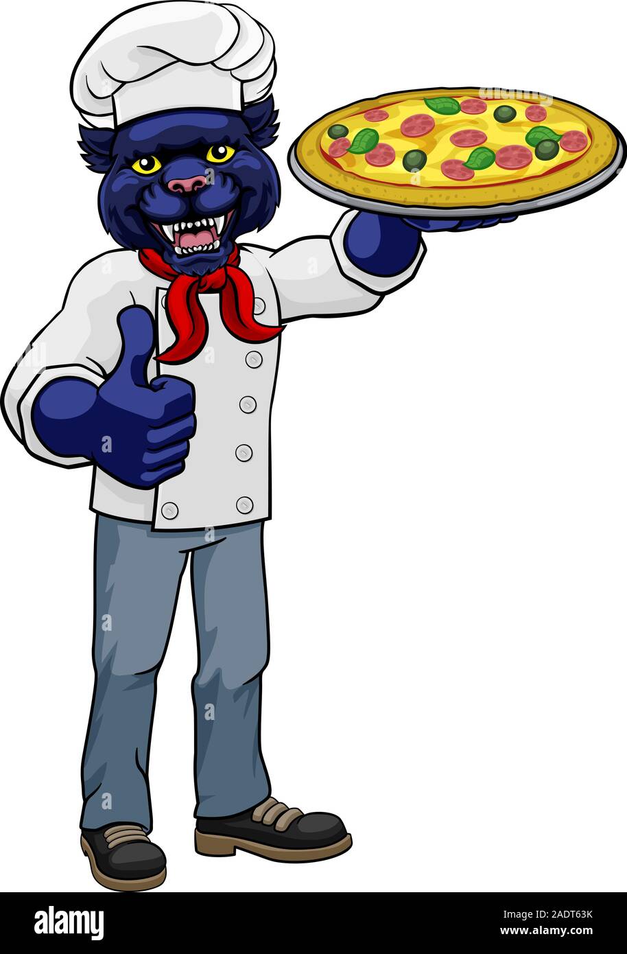 Panther Pizza Chef Cartoon Restaurant Maskottchen Stock Vektor