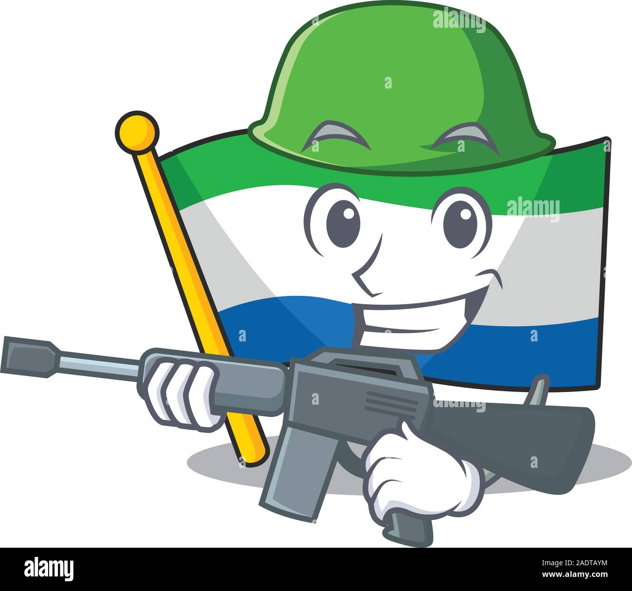 Ein Cartoon Stil der Flagge Sierra Leone Armee mit Maschinengewehr Stock Vektor