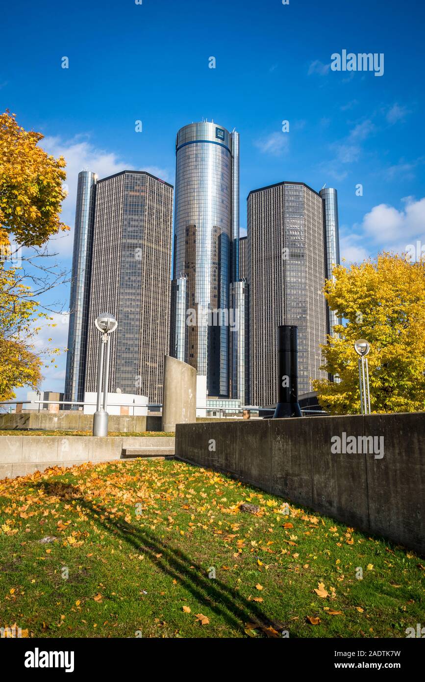 GM Renaissance Center, eine Gruppe von sieben verschaltet Wolkenkratzer auf der Detroit International Riverfront und ist der Sitz von General Motors Stockfoto