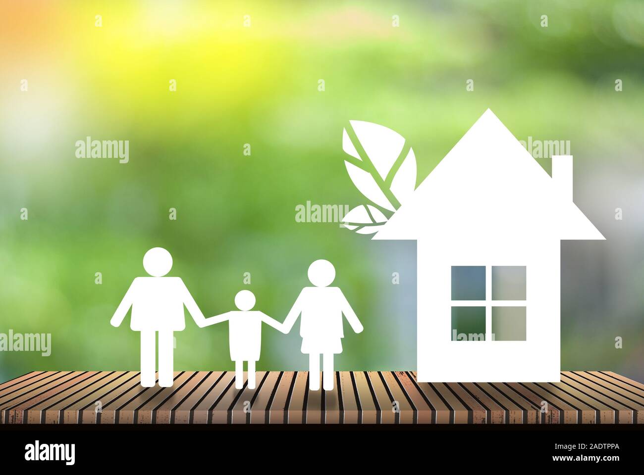 Home - natürlichen grünen Hintergrund - das Konzept der globalen Erwärmung und Geld sparen Stockfoto