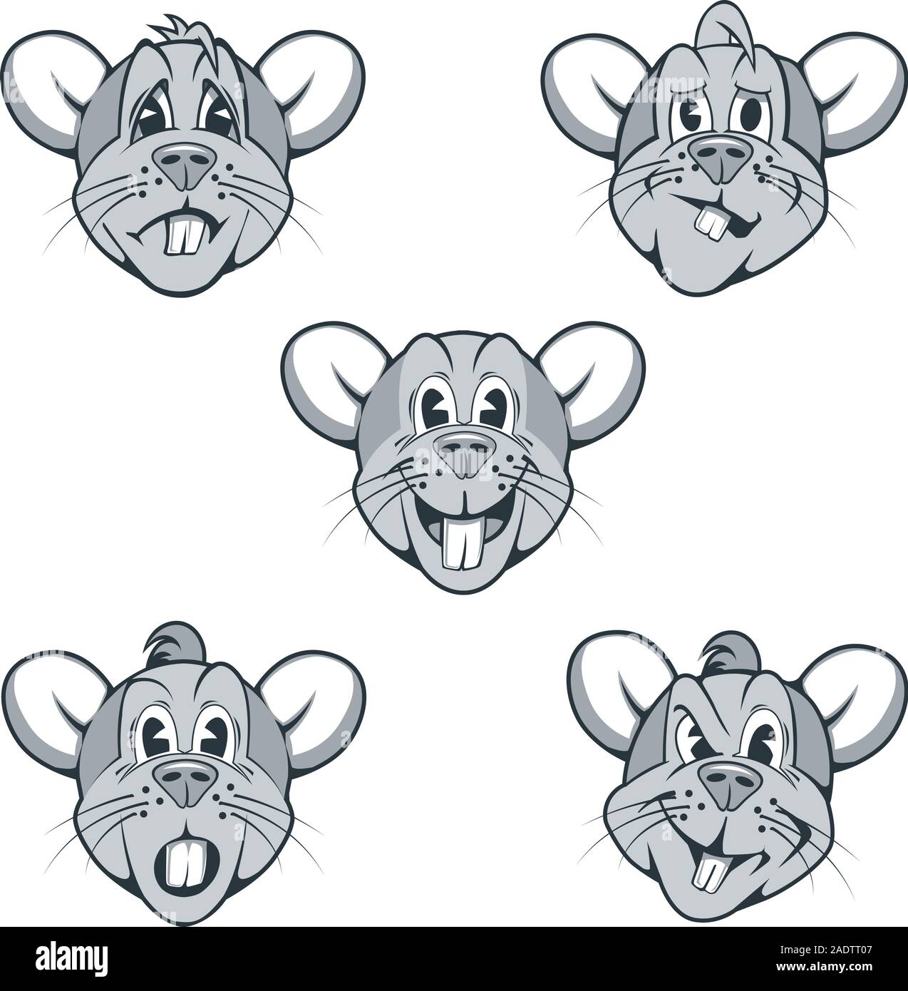 Satz von comicfiguren von Ratten mit verschiedenen Gesichtsausdrücke Stock Vektor
