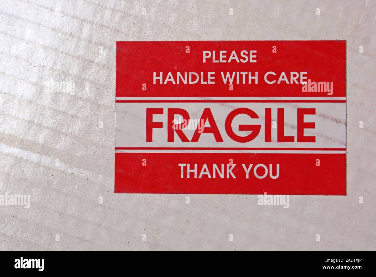 Fragile bitte mit Vorsicht handhaben Danke Stockfoto