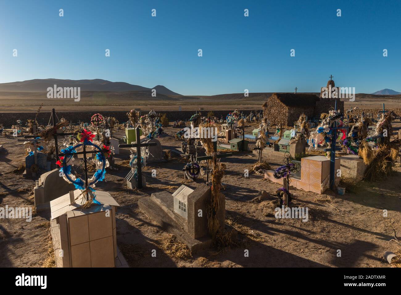 Friedhof, San Juan del Rosario, südlichen Altiplano, Salar de Uyuni, Potosi, im Südwesten von Bolivien, Lateinamerika Stockfoto