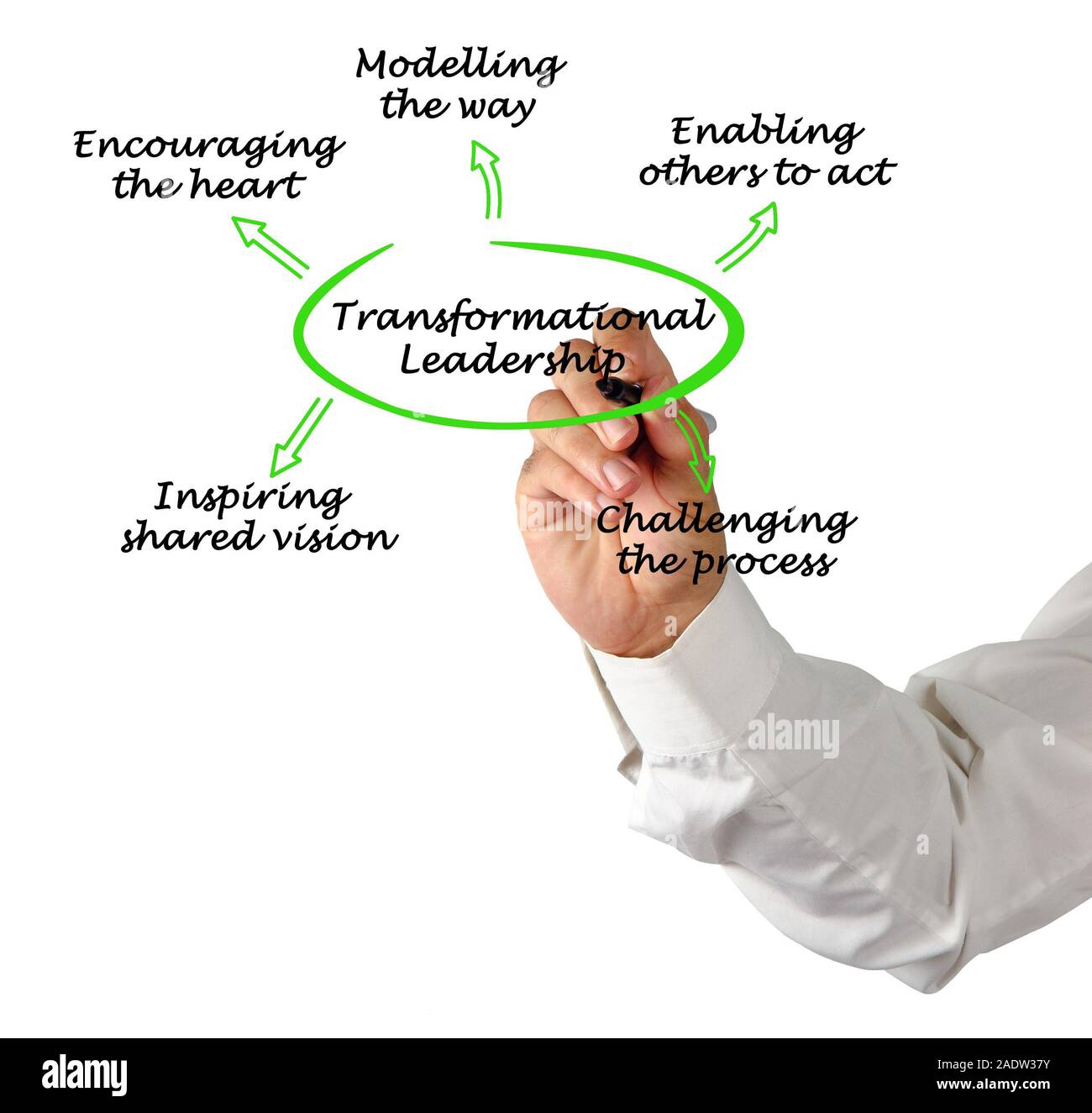 Fünf Komponenten der Transformational Leadership Stockfoto