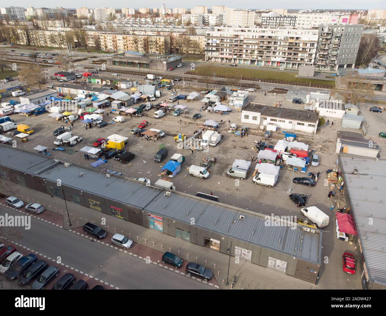 Luftbild des lokalen Marktes, Warschau, Polen Stockfoto