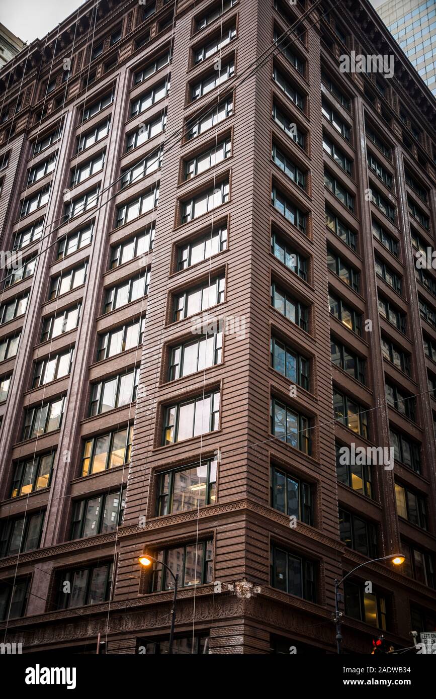 Marquette Gebäude, Stahlrahmen Wolkenkratzer in 1895 abgeschlossen und ein Meisterwerk der Chicago School Architektur. Chicago, Illinois, USA Stockfoto