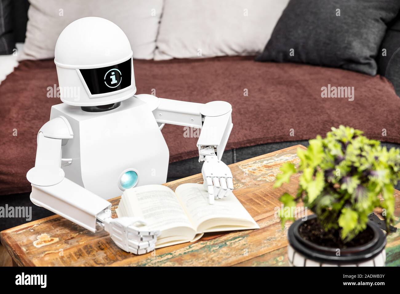 Roboter ist lesen einige Bücher und ist sein adaptive Übersicht ai Stockfoto