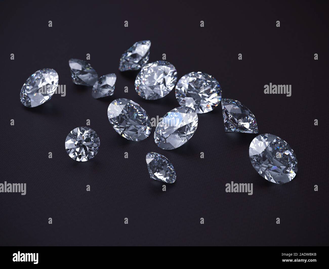 Diamanten, close-up auf einem dunklen Hintergrund. 3D-Rendering. Stockfoto