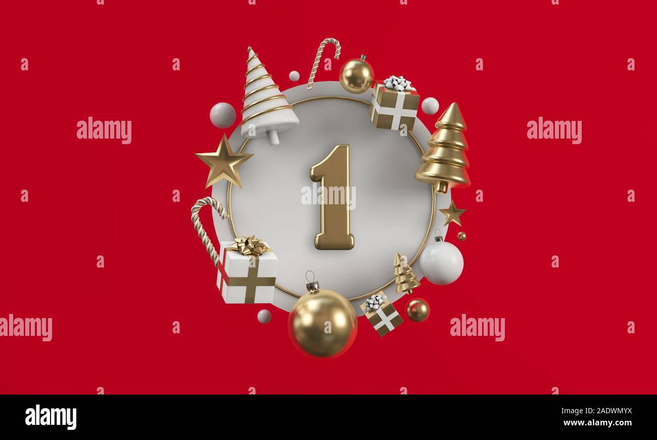Die 12 Tage von Weihnachten. 1. Tag festlichen Kreis Hintergrund. 3D-Rendering Stockfoto