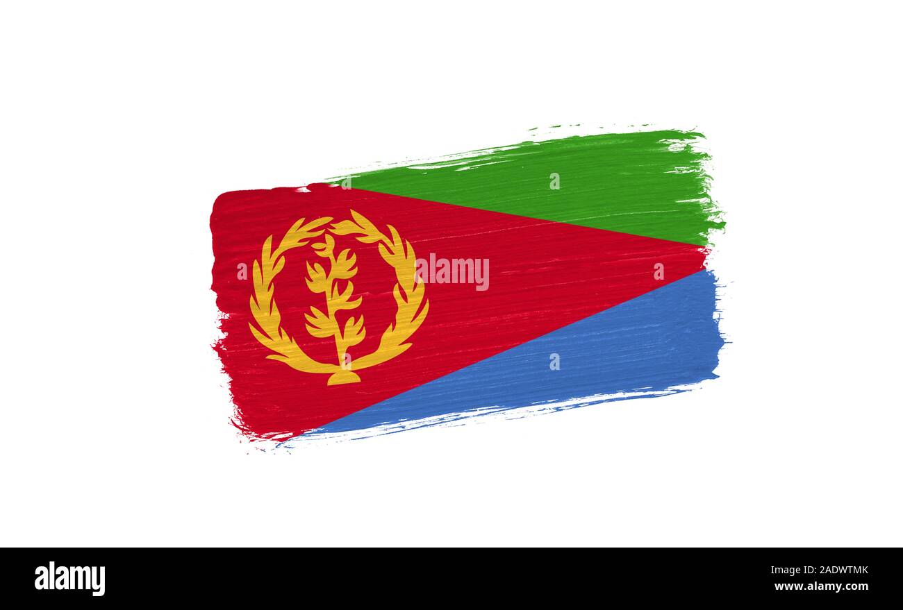 Gemalt Flagge Eritrea auf weißem Hintergrund Stockfoto