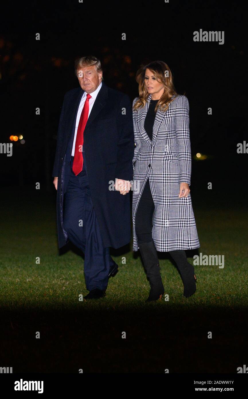 Präsidenten der Vereinigten Staaten Donald J. Trumpf und die erste Dame Melania Trump Rückkehr in das Weiße Haus in Washington, DC, nach einer Reise nach London für den NATO-Gipfel am Mittwoch, 4. Dezember 2019. Quelle: Erin Scott/Pool über CNP/MediaPunch Stockfoto