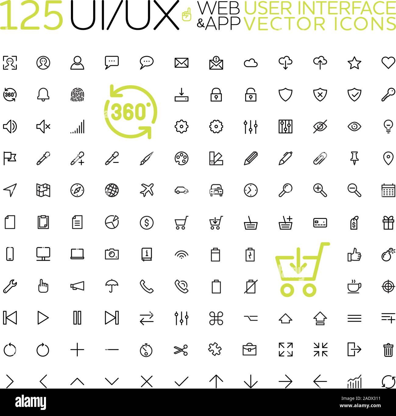Sammlung von 125 User interface Zeile für Symbole. UI und UX Vektor Symbole für Internet und Apps. Stock Vektor