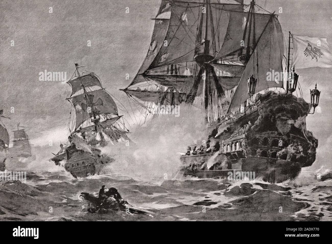 Die Brandenburger Geschwader angegriffen das Spanische Kriegsschiff squadron in der Nähe von Kap St. Vincent, 30. September 1681, Stockfoto