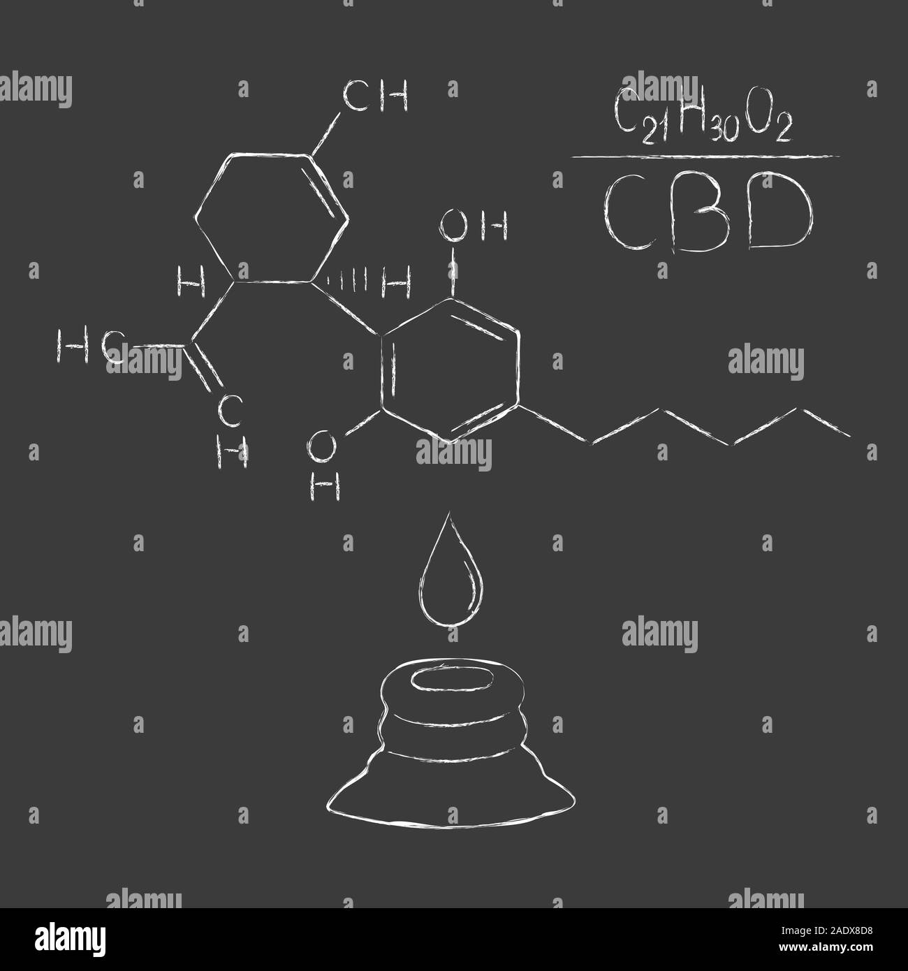 Die Formel von Hanf CBD. Strukturmodell der Moleküle Cannabidiol und Tetrahydrocannabinol. Medizinisches Cannabis. Medizinisches Marihuana, Vektor Stock Vektor
