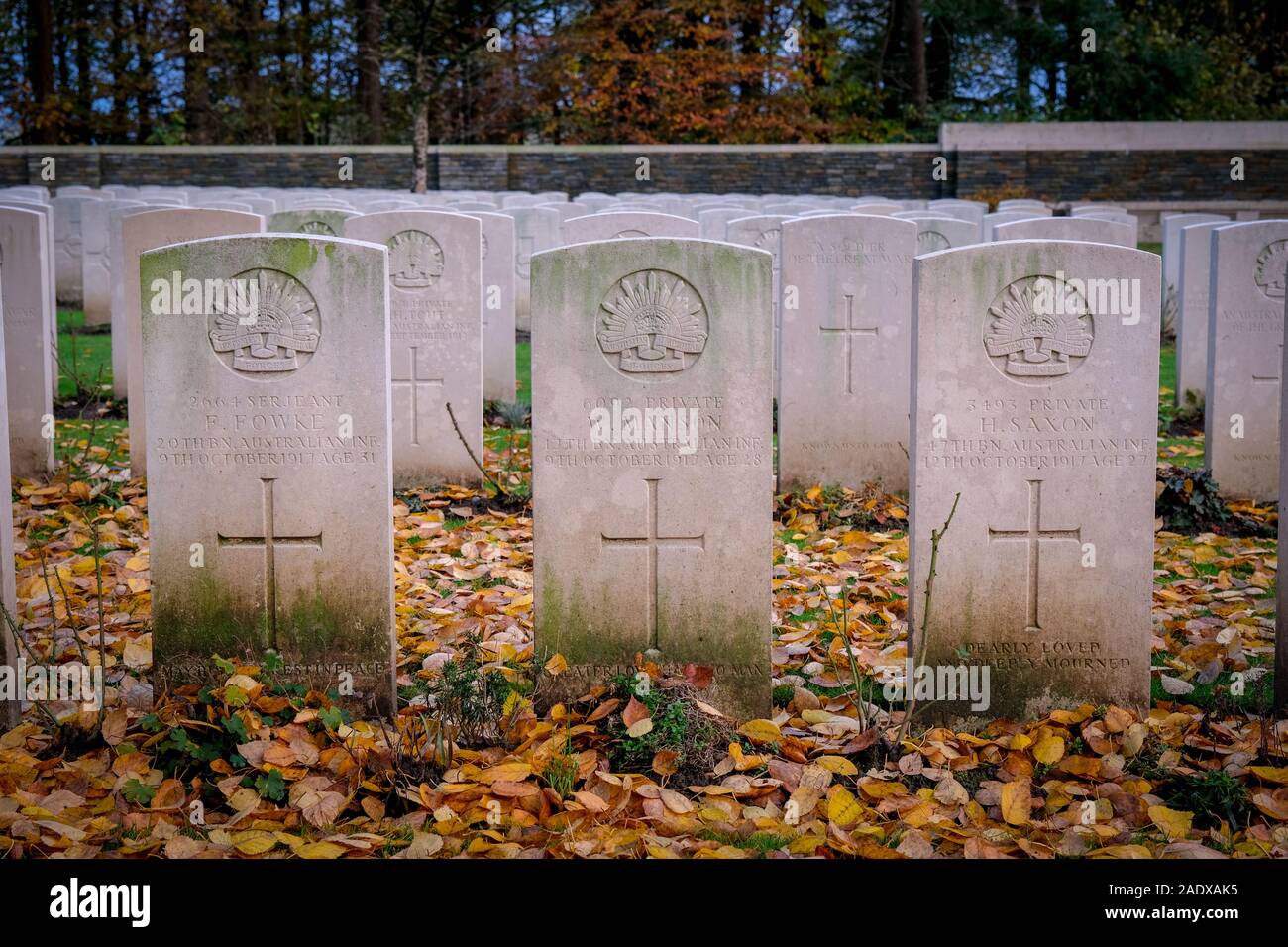 Die BUTTES neue britische Friedhof und Denkmal für die fünfte australische Division im Polygon Holz in der Nähe von Ypern, Belgien Stockfoto