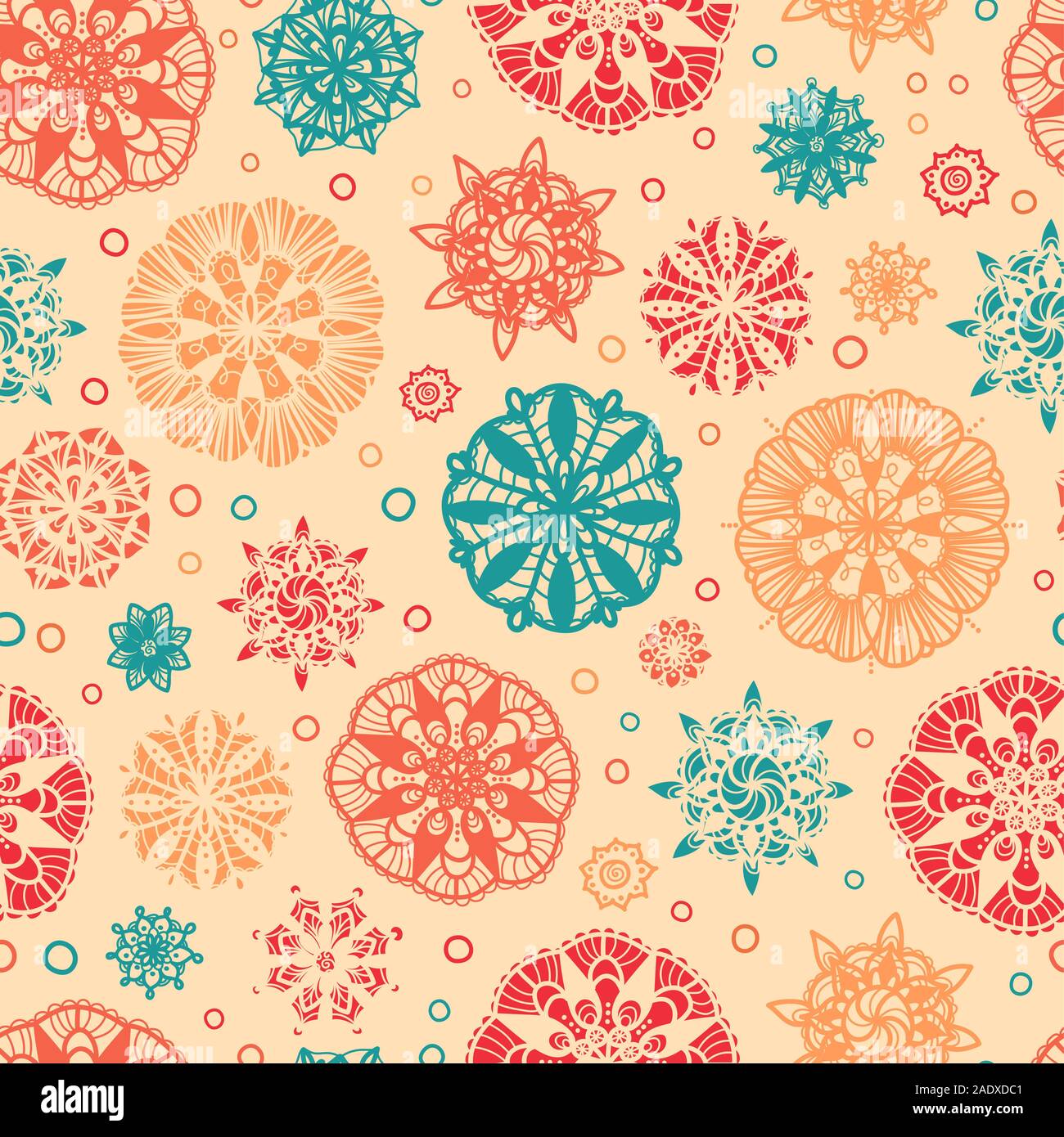 Abstrakte Doodle Kreise nahtlose Muster Hintergrund. Kreative handgezeichnete Mandalas. Ideal für elegante Textilien, Karten, die Umhüllung, die Tapete - Vektor des Stockfoto