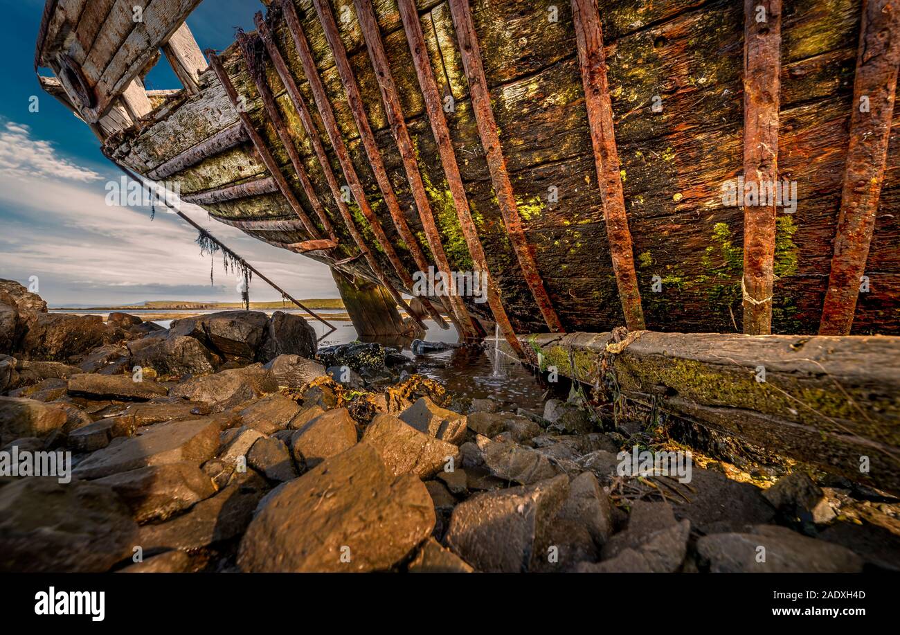Altes Fischerboot, Insel Flatey, Westfjorde, Island Stockfoto