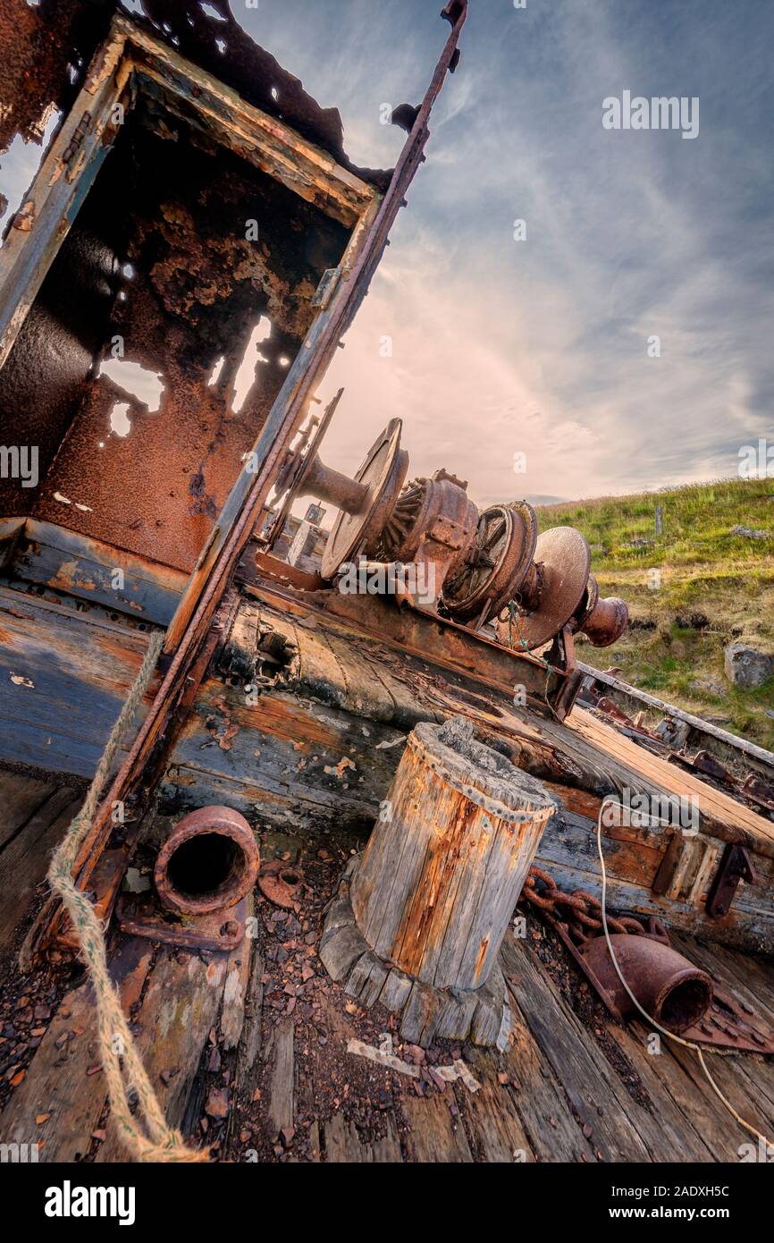 Altes Fischerboot, Insel Flatey, Westfjorde, Island Stockfoto