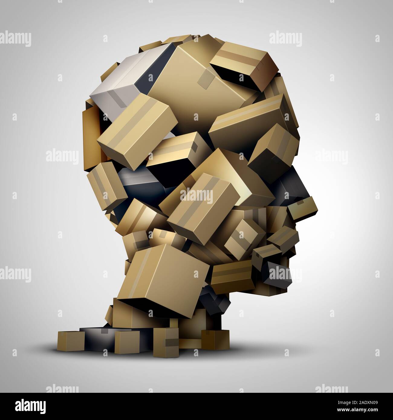 Versand Logistikkonzept und globale Lieferung von Paketen oder Verteilung von Waren als von Kartons als Kopf geformt. Stockfoto
