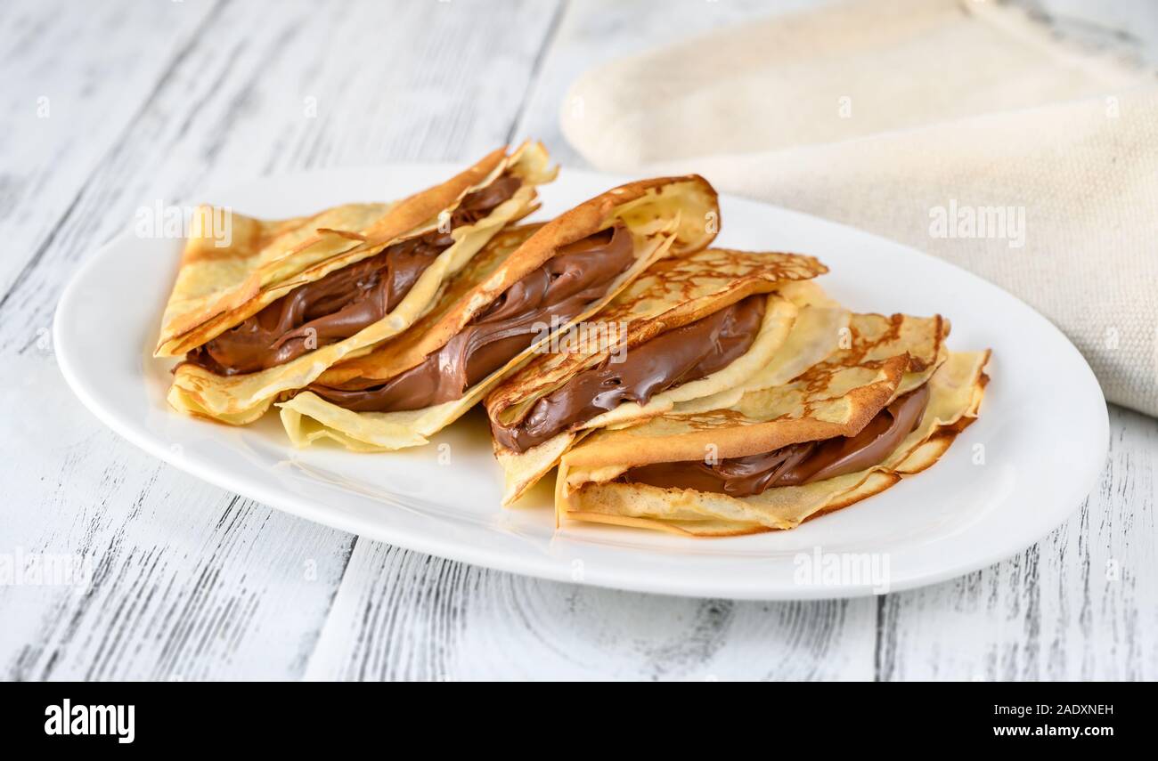 Crepes mit Schokoladencreme Nahaufnahme Stockfoto