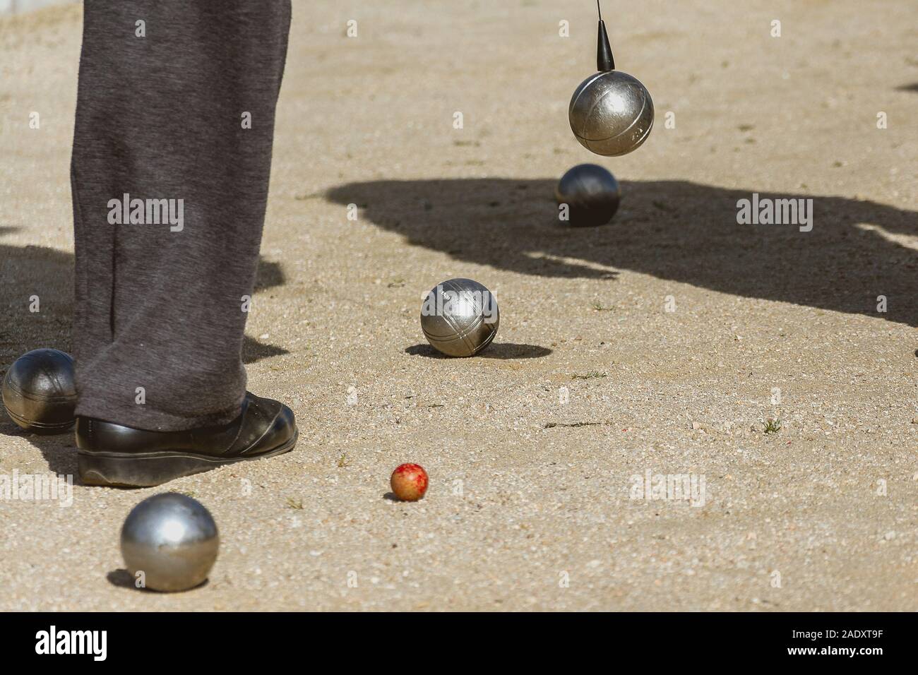 Boccia Kugeln auf dem Spiel, während dem Spiel gespielt wird Stockfoto