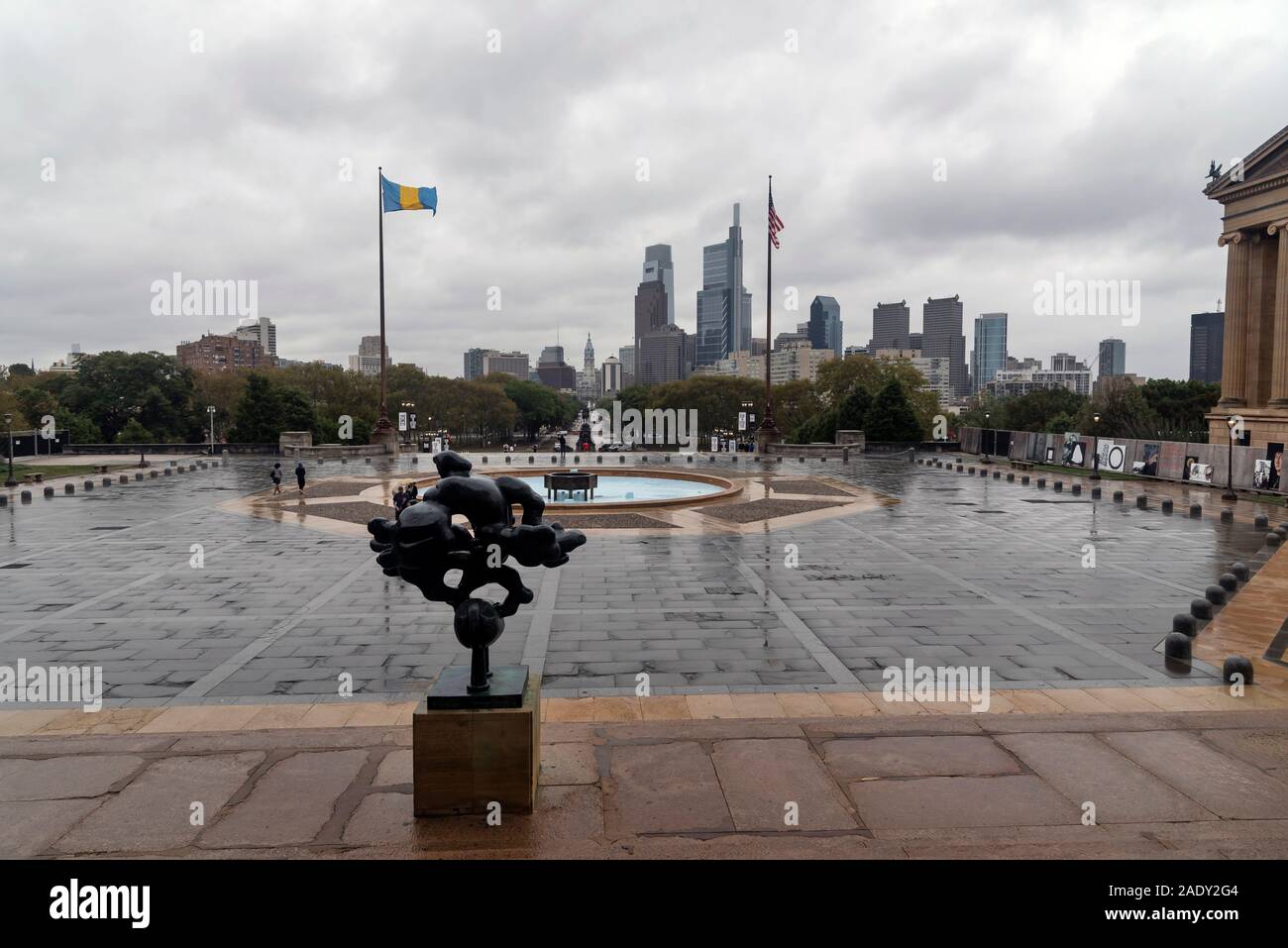 Blick auf die Stadt vom Haupteingang des Philadelphia Museum of Art, Philadelphia, Philadelphia, Pennsylvania, USA Stockfoto